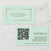 Elegante Mint Green & Gold Professional QR-code Visitekaartje (Voorkant / Achterkant)