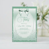 Elegante Mint Green Jeweled Bow & Confetti Verjaar Kaart (Staand voorkant)