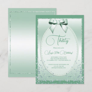 Elegante Mint Green Jeweled Bow & Confetti Verjaar Kaart