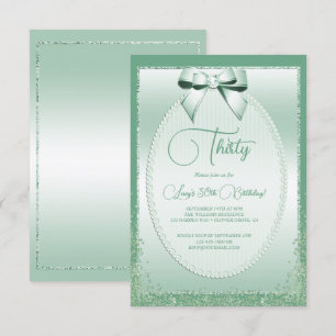 Elegante Mint Green Jeweled Bow & Glitter Verjaard Kaart