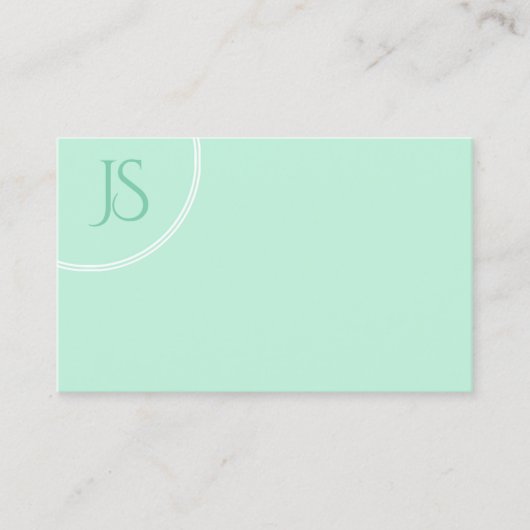 Elegante Mint Green Modern Monogram Eenvoudige Sja Visitekaartje (Voorkant)
