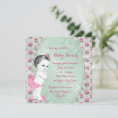 Elegante Mint Groen en Roze Rose Baby Meisje Douch Kaart (Staand voorkant)