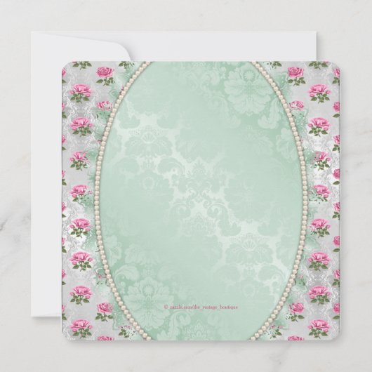 Elegante Mint Groen en Roze Rose Baby Meisje Douch Kaart (Achterkant)