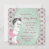 Elegante Mint Groen en Roze Rose Baby Meisje Douch Kaart (Voorkant)