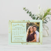 Elegante Mint Groen & Goud Kalender Foto Huwelijk Save The Date (Staand voorkant)