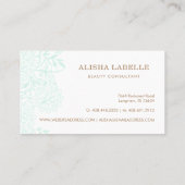 Elegante Mint Groen & Wit Bloemen Bladerblad Kant Visitekaartje (Achterkant)