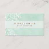 Elegante Mint Groen & Wit Bloemen Bladerblad Kant Visitekaartje (Voorkant)