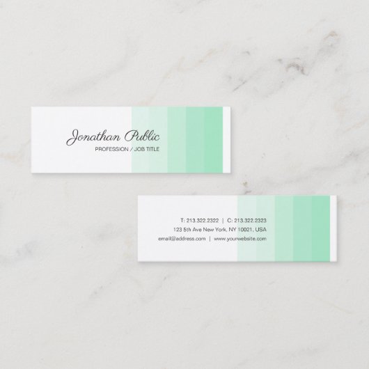 Elegante Mint Groen Wit Kalligrafeerd Modern Mini Visitekaartje (Voorkant / Achterkant)