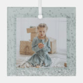 Elegante Mint Groen Zilver Glitter Sparkle Foto Glas Ornament (Voorkant)