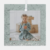 Elegante Mint Groen Zilver Glitter Sparkle Foto Glas Ornament (Achterkant)