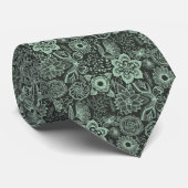 Elegante Mint-Groen & Zwart Retro Bloemen Kant Stropdas (Opgerold)