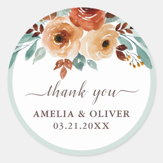 Elegante Mint Groene Bloemen Bruiloft Dank u Ronde Sticker (Voorkant)