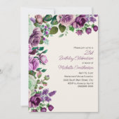 Elegante Mint Groene Paarse Bloemen 21ste Verjaard Kaart (Voorkant)
