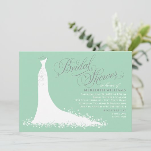 Elegante Mint Groene Trouwjurk Vrijgezellenfeest Kaart (Staand voorkant)