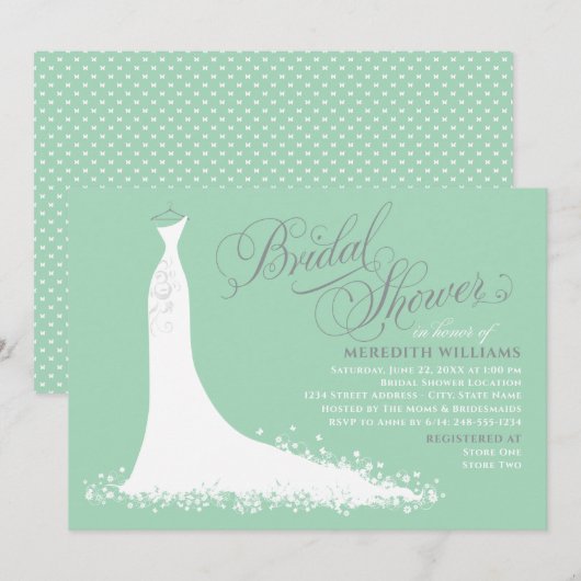 Elegante Mint Groene Trouwjurk Vrijgezellenfeest Kaart (Voorkant / Achterkant)