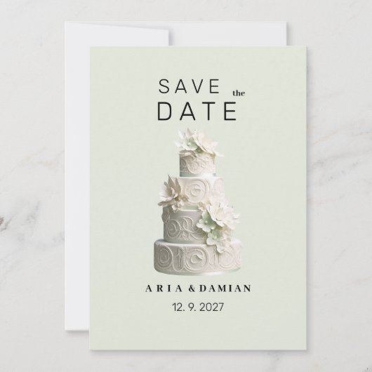 Elegante mint groene witte bloemencake Save the Da Kaart (Voorkant)