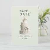 Elegante mint groene witte bloemencake Save the Da Kaart (Staand voorkant)