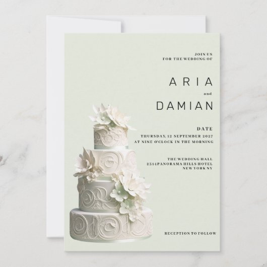 Elegante mint groene witte bloemencake Trouwen Kaart (Voorkant)