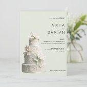 Elegante mint groene witte bloemencake Trouwen Kaart (Staand voorkant)