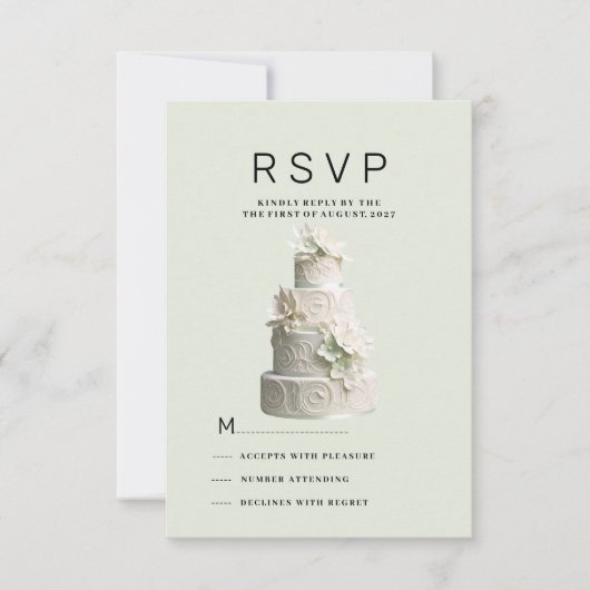 Elegante mint groene witte bloemkoek RSVP Kaart (Voorkant)