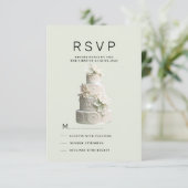 Elegante mint groene witte bloemkoek RSVP Kaart (Staand voorkant)