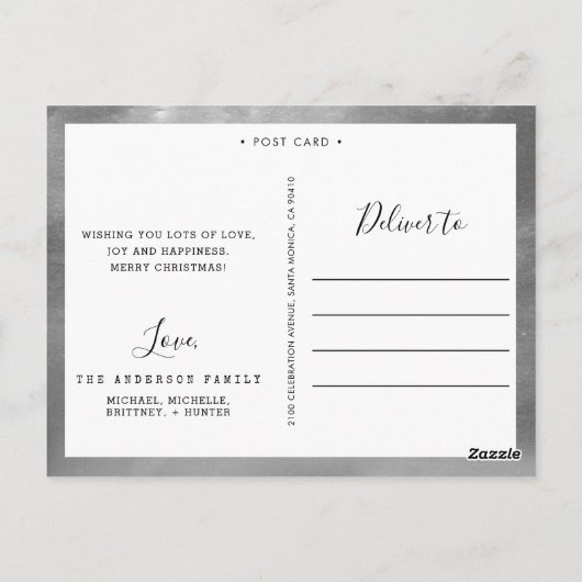 Elegante Mint Holiday Cheer Photo Collage Zilver Briefkaart (Achterkant)