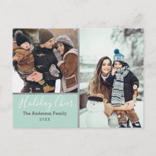 Elegante Mint Holiday Cheer Photo Collage Zilver Briefkaart