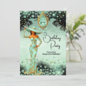 Elegante Mint Juwelen Jurk Gouden Verjaardag Party Kaart (Staand voorkant)