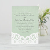 Elegante Mint Kant Bruiloft Uitnodiging (Staand voorkant)