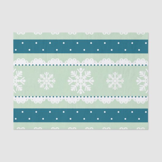 Elegante Mint Kerstmispatroon Witte Sneeuwvlokken Tissuepapier (Voorkant)