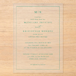 Elegante Mint Minimalistische Trouwuitnodiging Acryl Uitnodigingen