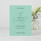 Elegante mint monogram initialen romantische trouw kaart (Staand voorkant)