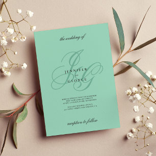 Elegante mint monogram initialen romantische trouw kaart