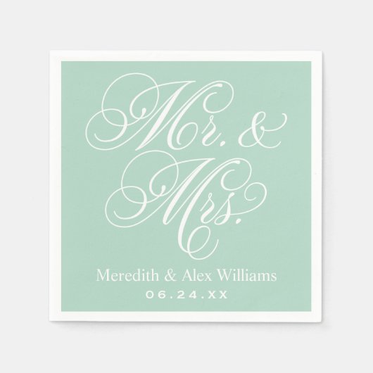Elegante Mint Mr en Mrs Script Trouwkaart Servetten (Voorkant)