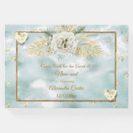 Elegante Mint Teal Blauwe Gouden marmeren Roos Blo Gastenboek