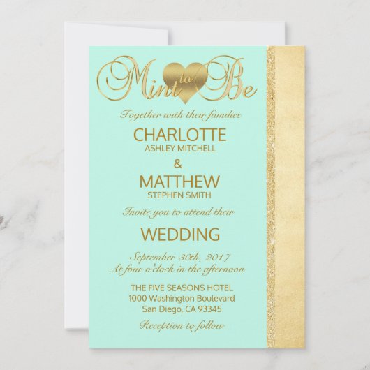 Elegante MINT TO BE Gold Modern Wedding Invitation Kaart (Voorkant)