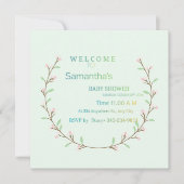Elegante mintgroene botanische babyshower kaart (Voorkant)