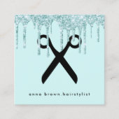 Elegante mintgroene glitter druipt haarstylist vierkante visitekaartje (Voorkant)