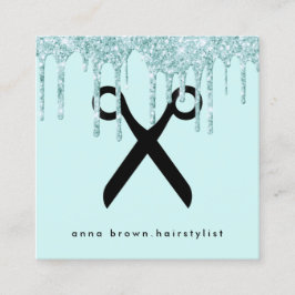 Elegante mintgroene glitter druipt haarstylist vierkante visitekaartje