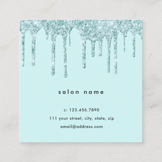 Elegante mintgroene glitter druipt haarstylist vierkante visitekaartje (Achterkant)