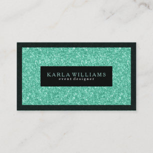 Elegante mintgroene glitter met zwarte accenten visitekaartje