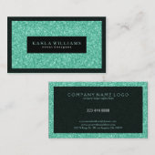 Elegante mintgroene glitter met zwarte accenten visitekaartje (Voorkant / Achterkant)