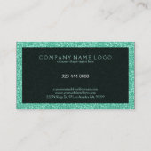 Elegante mintgroene glitter met zwarte accenten visitekaartje (Achterkant)