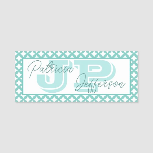Elegante Mintgroene Naadloze Mesh Monogram Naamplaatje (Voorkant)