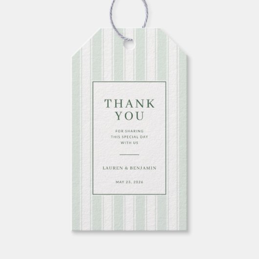 Elegante Mintgroene Strepen Cadeaulabel (Voorkant)