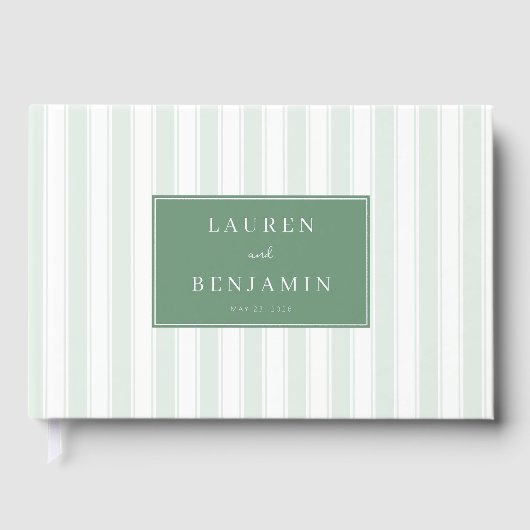 Elegante mintgroene strepen gastenboek (Voorkant)
