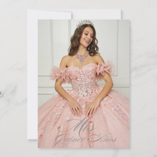 Elegante Mis Quince Anos Roze Goud Foto Kaart (Achterkant)