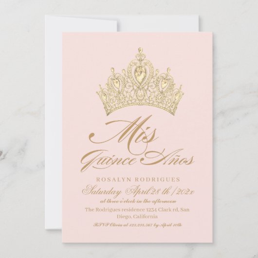 Elegante Mis Quince Anos Roze Gouden Foto Kaart (Voorkant)