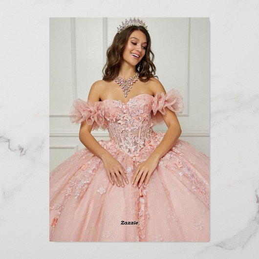 Elegante Mis Quince Anos Wit Gouden Foto Folie Uitnodiging (Achterkant)