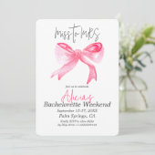 Elegante Miss naar MRS Pink Bow Bachelorette Party Kaart (Staand voorkant)